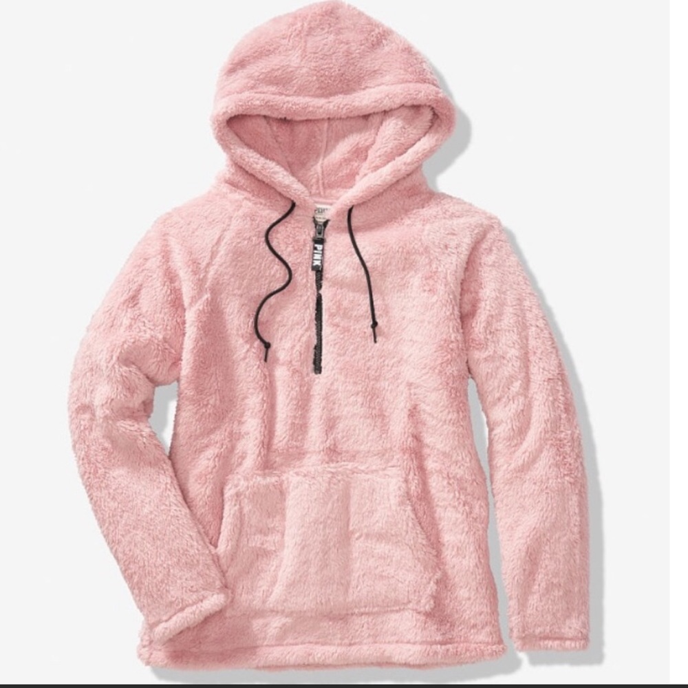 NEW VS PINK PINK ROSE FAUX FUR PULLOVER